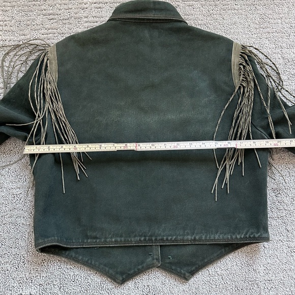 Double D Ranch Vintage Denim Fringe Jacket – Cropped Western Cowgirl M - Picture 14 of 16